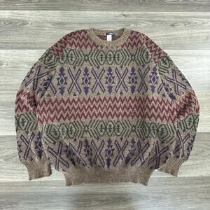 Vintage Grandpa Grunge Sweater Mens Large Wool Geometric Aztec Pullover 90s